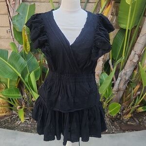 Loveshackfancy Gwen Eyelet Mini Dress Black Medium